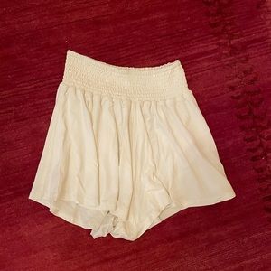 White Flowy Cinched Waist Shorts
